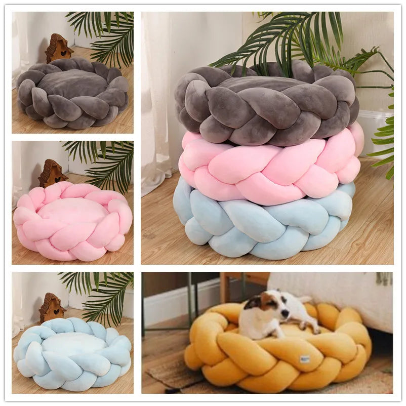 Non-slip Winter Round Plush Pet Dog Cat  Bed Anti-scratch Nest for Deep Sleep Cats Bed puppy Basket Kennel With Removable Mat