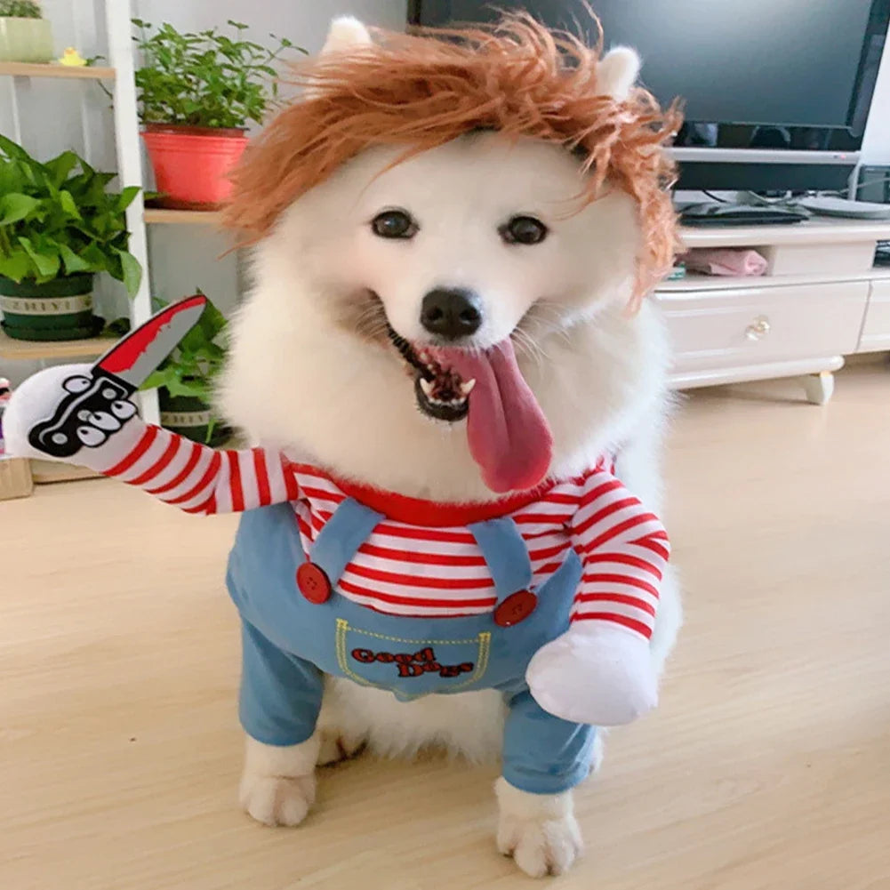 Pet Dog Creative Clothes Quirky Dog Clothes Adjustable Pets Role Playing Costume Holding Knife for Small Medium Large Dogs Pets