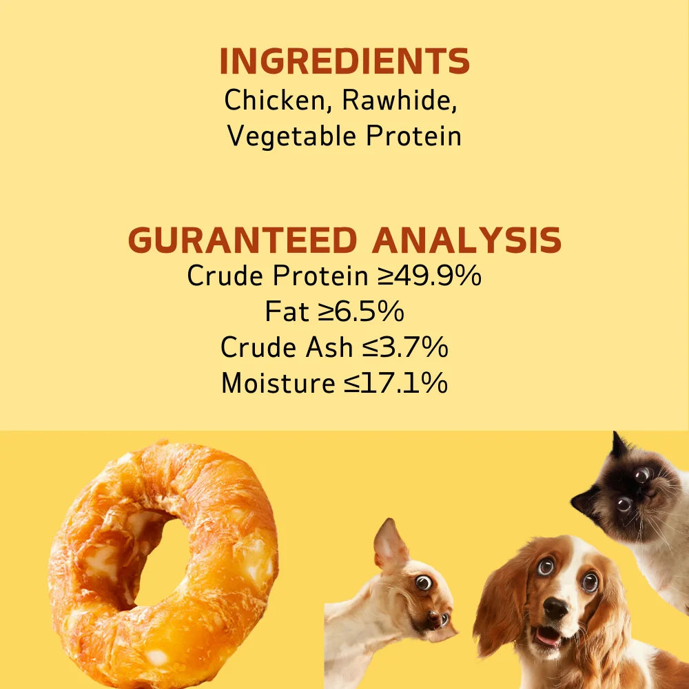 5.29oz/10.58 (150g/300g) Dog Treats Long Lasting, Rawhide Chews for Dogs, Chicken Wrapped Rawhide Donuts Ring