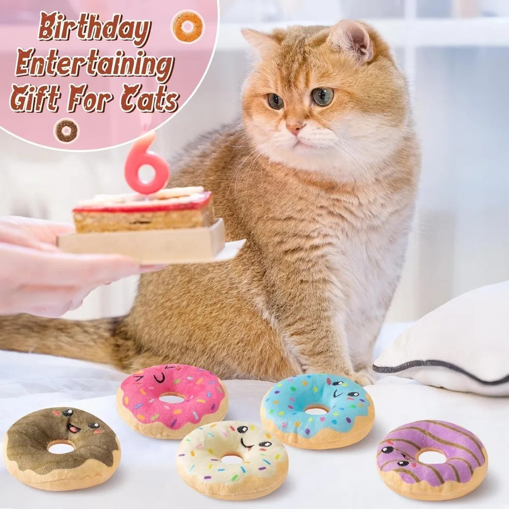 Summer Donut Catnip Toys  Donut Cat Toys Gifts Cute Funny Dessert Pet Supplies, Indoor Cats Chew Bite Scratch Teething Tools Kit