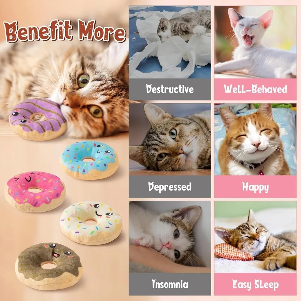 Summer Donut Catnip Toys  Donut Cat Toys Gifts Cute Funny Dessert Pet Supplies, Indoor Cats Chew Bite Scratch Teething Tools Kit