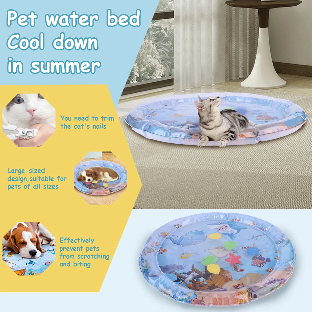 Extra Thick Aqua Interactive Cat Play Mat Cat Toys Bored Pet Animals Cat Kicker Toys Self Play Mat for Running Water Fun