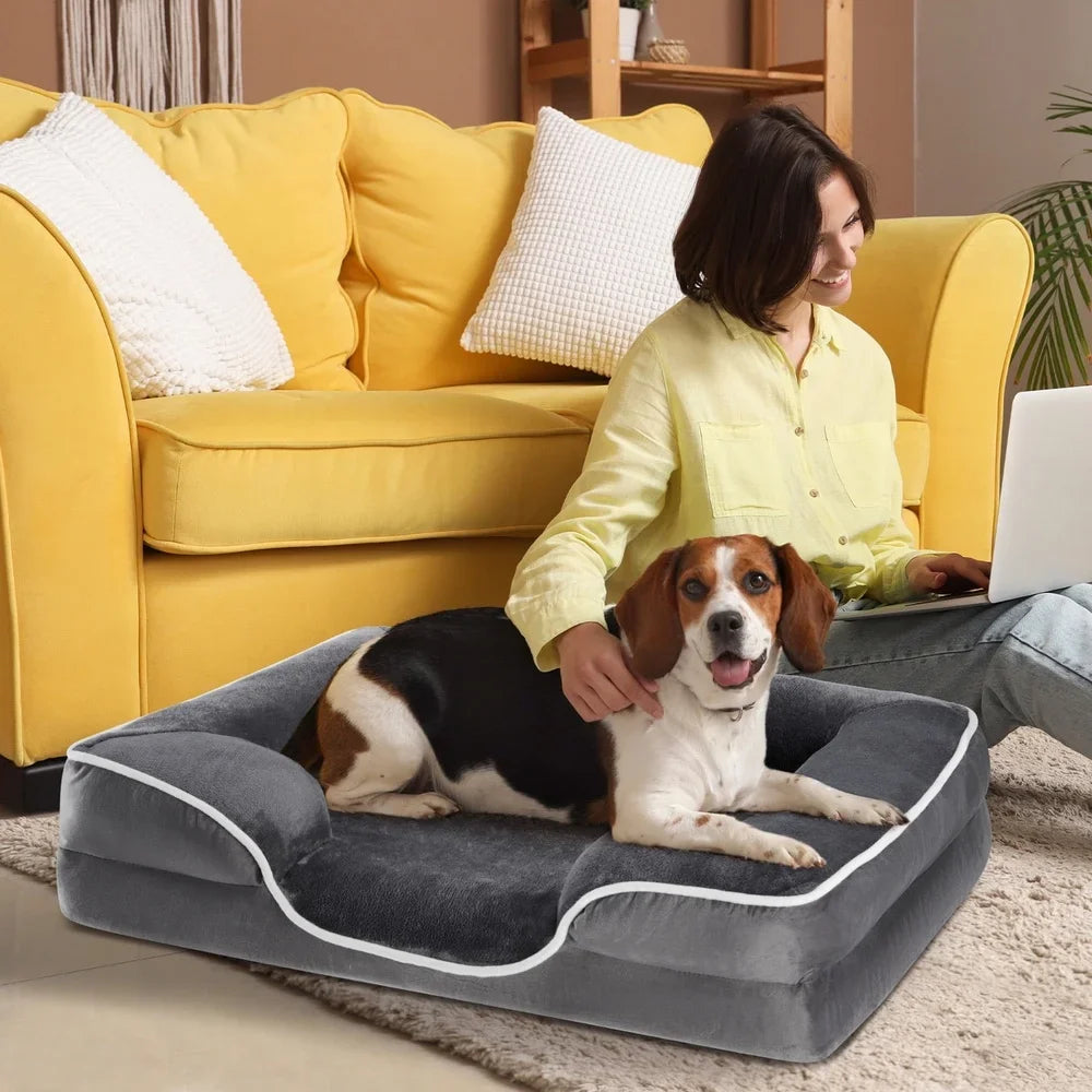 Supportive Orthopedic Dog Bed Memory Foam Waterproof Non-Slip Removable Washable Cover Medium Dogs Comfortable Pet Sofa