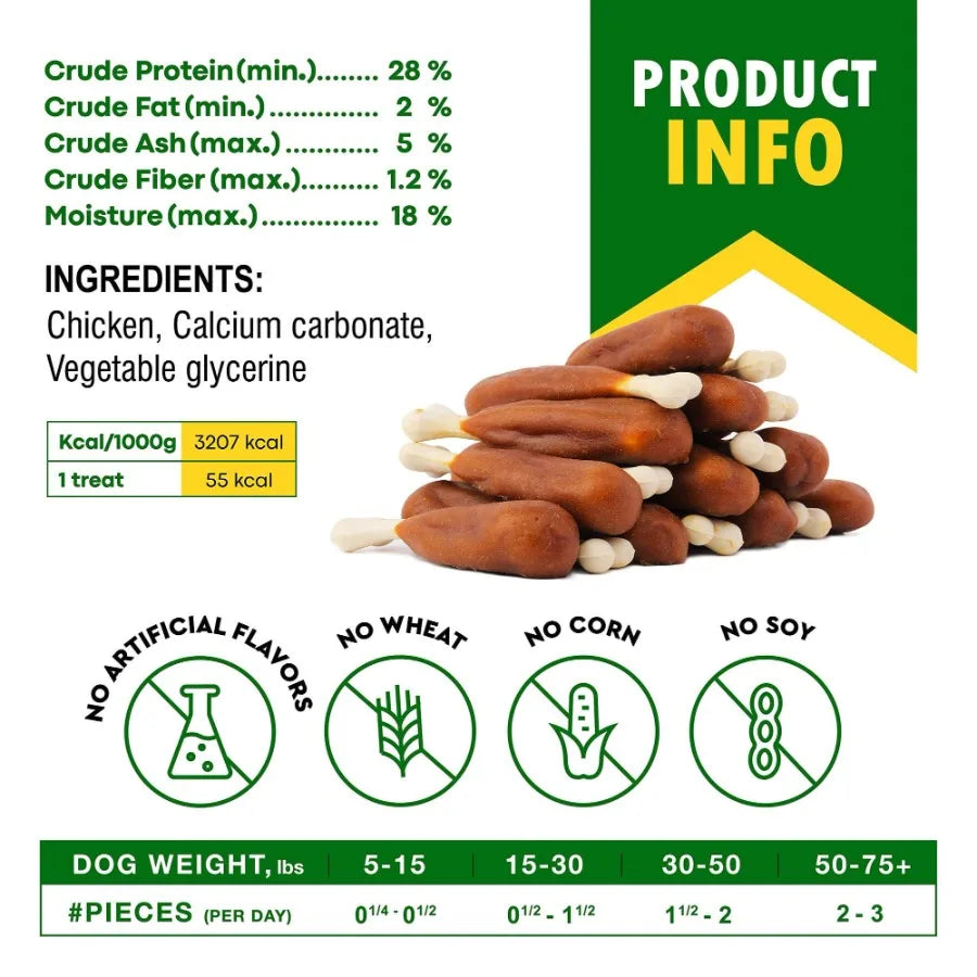 Dog Calcium Bones Wrapped Chicken Rawhide Free Chew Treats Pet Healthy Dried Snacks Grain Free Organic Meat Chews for Training