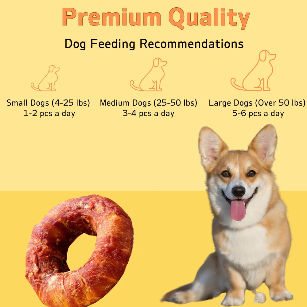 5.29oz/10.58 (150g/300g) Dog Treats Long Lasting, Rawhide Chews for Dogs, Duck Wrapped Rawhide Donuts Ring
