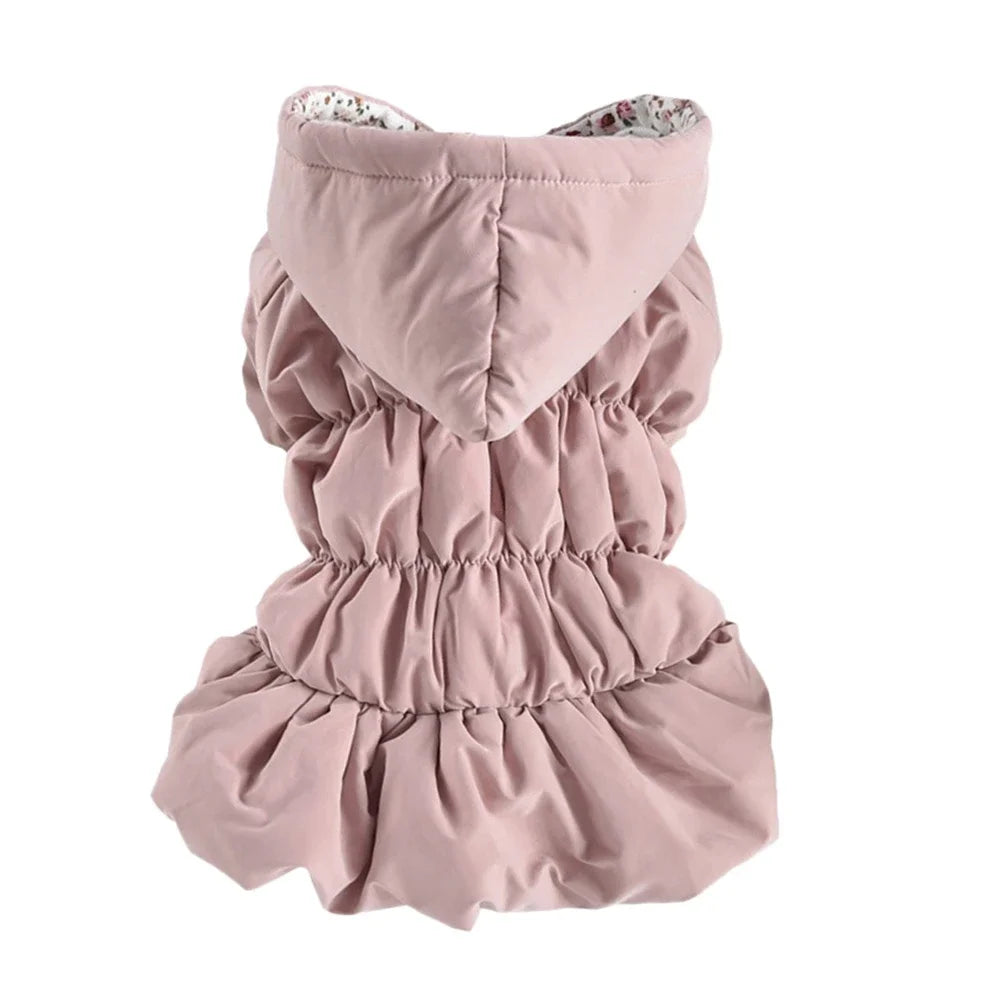 Winter Warm Dog Dress Puppy Pet Dog Coats Princess Floral Bubble Skirt Dog Cat Hooded Jacket Chihuahua Yorkie Outfit Clothing
