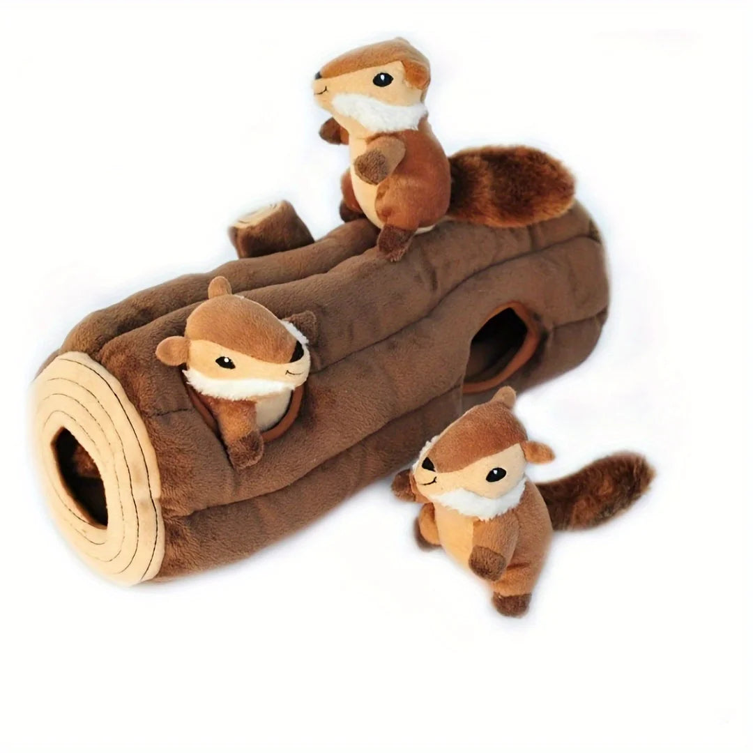 Interactive Plush Squirrel Dog Toy - Soft Brown Furry Hide-and-Seek Puzzle for Small to Medium Dogs, Durable & Safe Chewing Comp