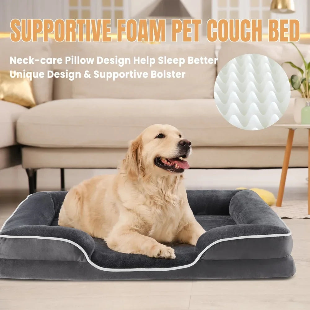 Supportive Orthopedic Dog Bed Memory Foam Waterproof Non-Slip Removable Washable Cover Medium Dogs Comfortable Pet Sofa