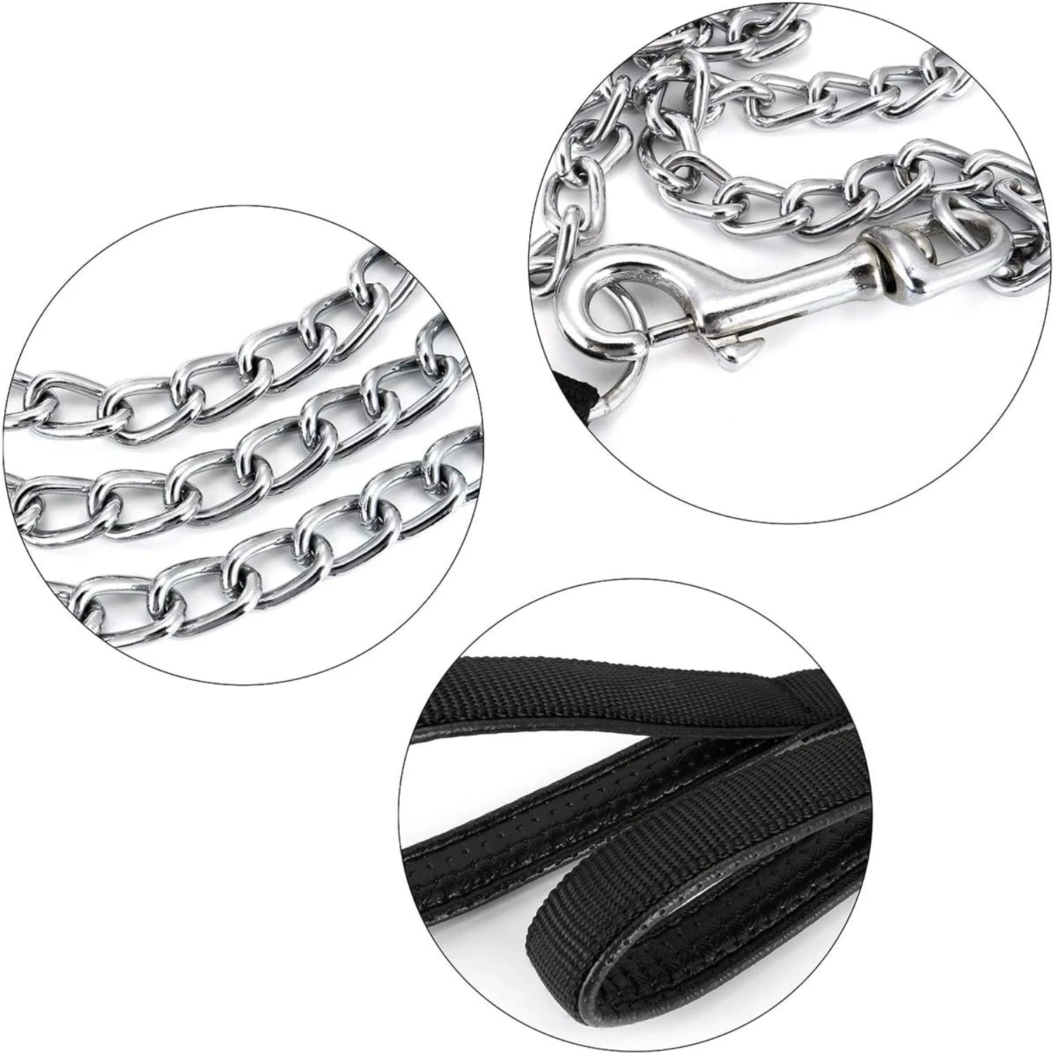 Metal Dog Leash, Integrated Dog Collar and Leash, 4ft Chew Proof Dog Chain Leash with P Chain Slip, Heavy Duty Sturdy Pet Dog Le