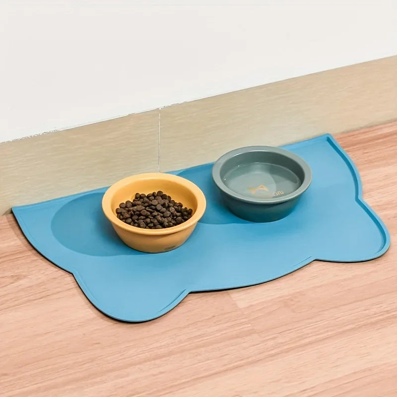 Pet Feeding Mat For Dogs & Cats, Thin Silicone Waterproof Cat Food Mat Cat Bowl Mat With Raised Edge, Cat Placemat