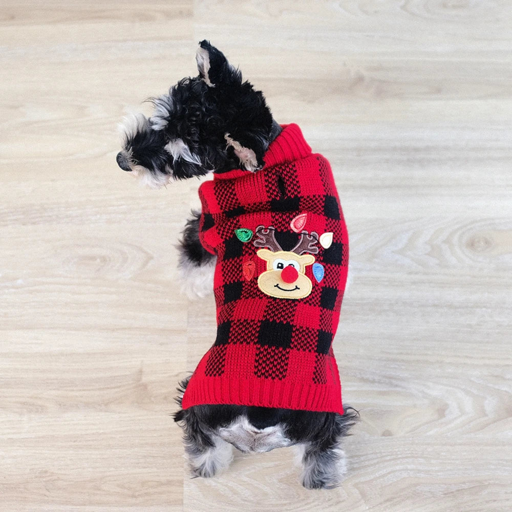 Plaid Pet Dog Sweaters Turtleneck Knitted Dogs Sweatshirt Warm Cats Puppy Winter Clothes for Small Medium Dogs Christmas Wearing