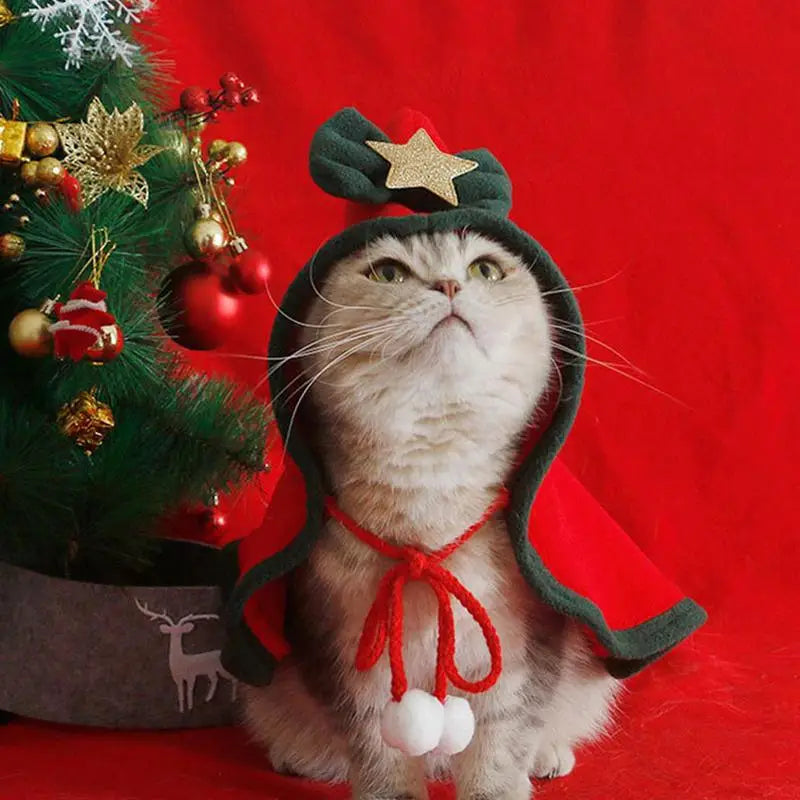 Dog Christmas Costume Dog Soft Thick Christmas Cloak Pets Hooded Cloak Winter Outwear With Stars Bow Hat For Small Dogs Cats Pet
