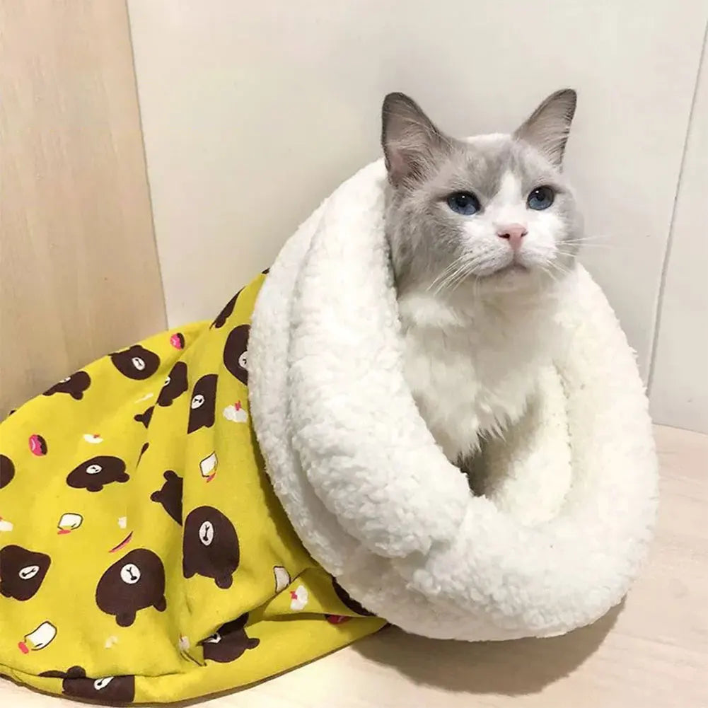 Cute Cartoon Cat Sleeping Bag Soft Plush Funny Tunnel Cat Nest Cat Cave Bed Cat Bed for Cats Pet Supplies 50X35cm/55X45cm