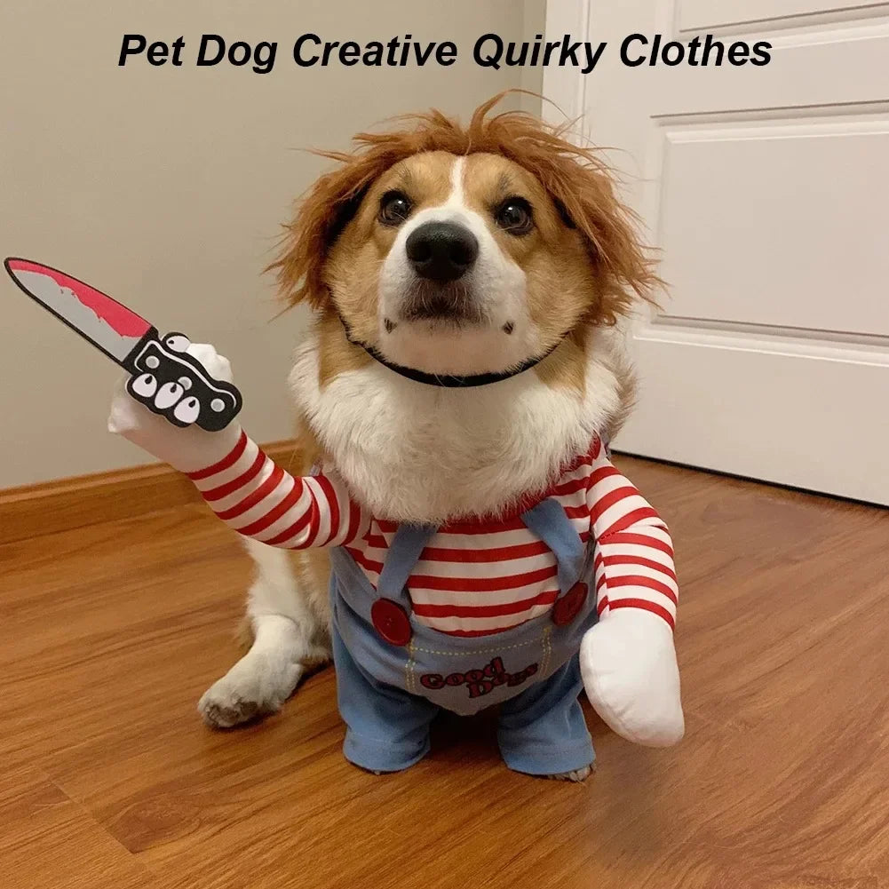 Pet Dog Creative Clothes Quirky Dog Clothes Adjustable Pets Role Playing Costume Holding Knife for Small Medium Large Dogs Pets