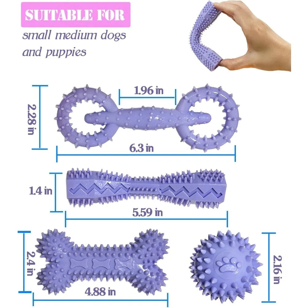 Puppy Toys for 2-8 Months Pets Dog Chew Toy for Small Puppies Teething Toys for Cleaning Teeth Food Dispensing Soft Durable Rubb