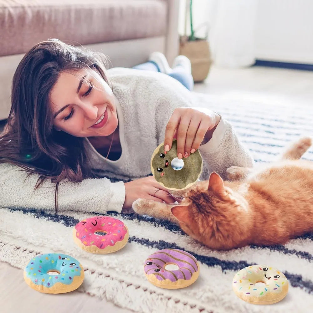 Summer Donut Catnip Toys  Donut Cat Toys Gifts Cute Funny Dessert Pet Supplies, Indoor Cats Chew Bite Scratch Teething Tools Kit