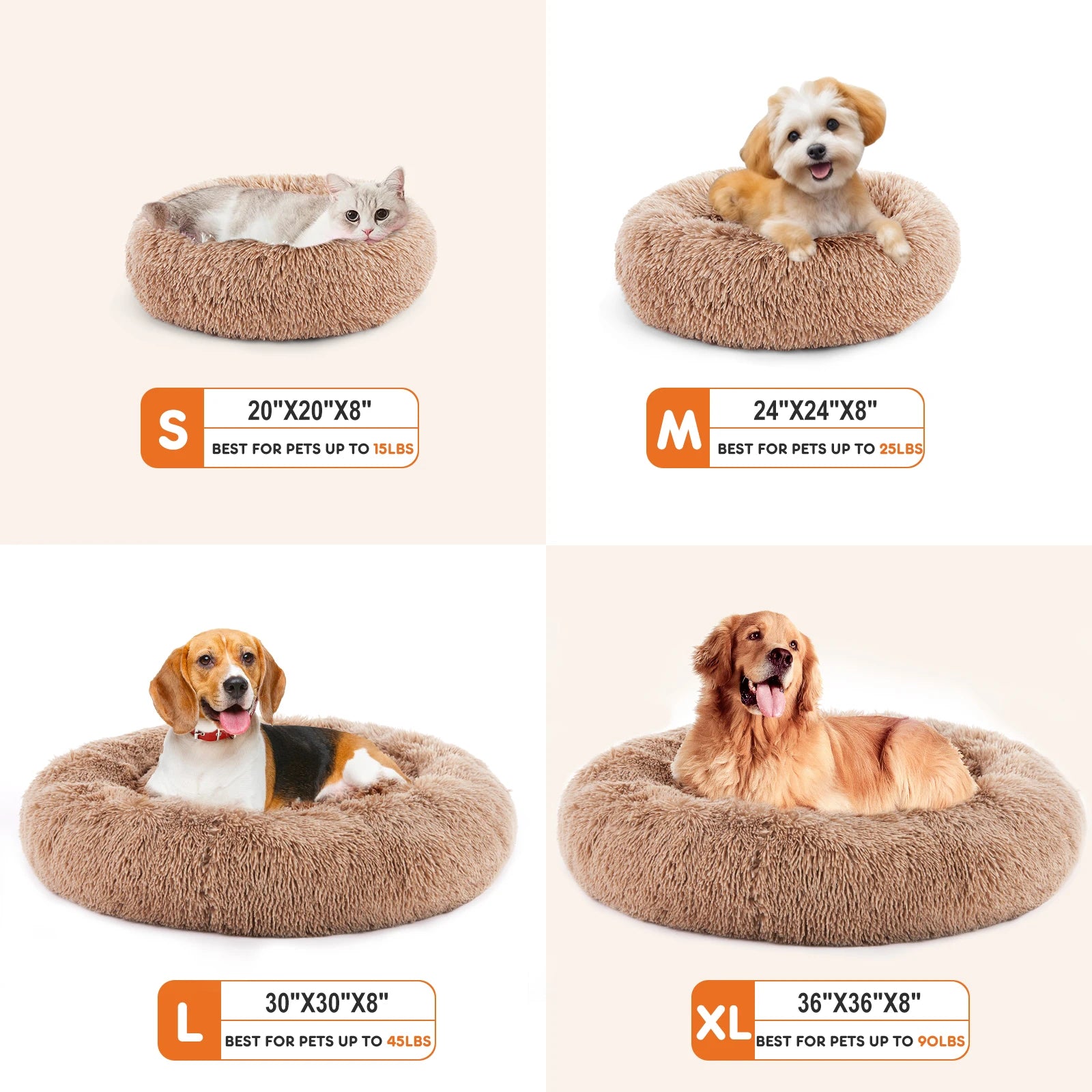 JHK Calming Dog Bed for Medium to Large Dogs Washable Large Pet Bed Anti-Slip Round Fluffy Plush Faux Fur Dog Bed