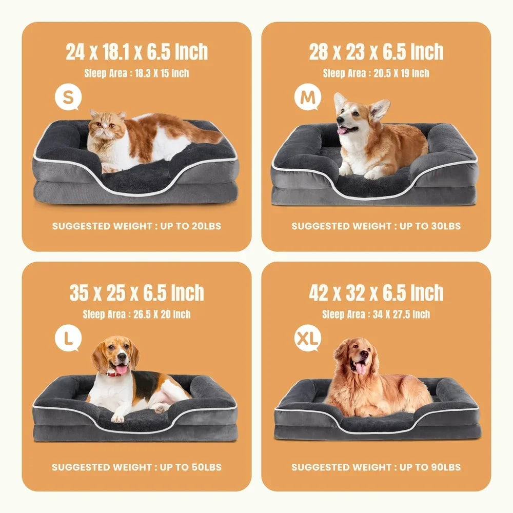 Supportive Orthopedic Dog Bed Memory Foam Waterproof Non-Slip Removable Washable Cover Medium Dogs Comfortable Pet Sofa