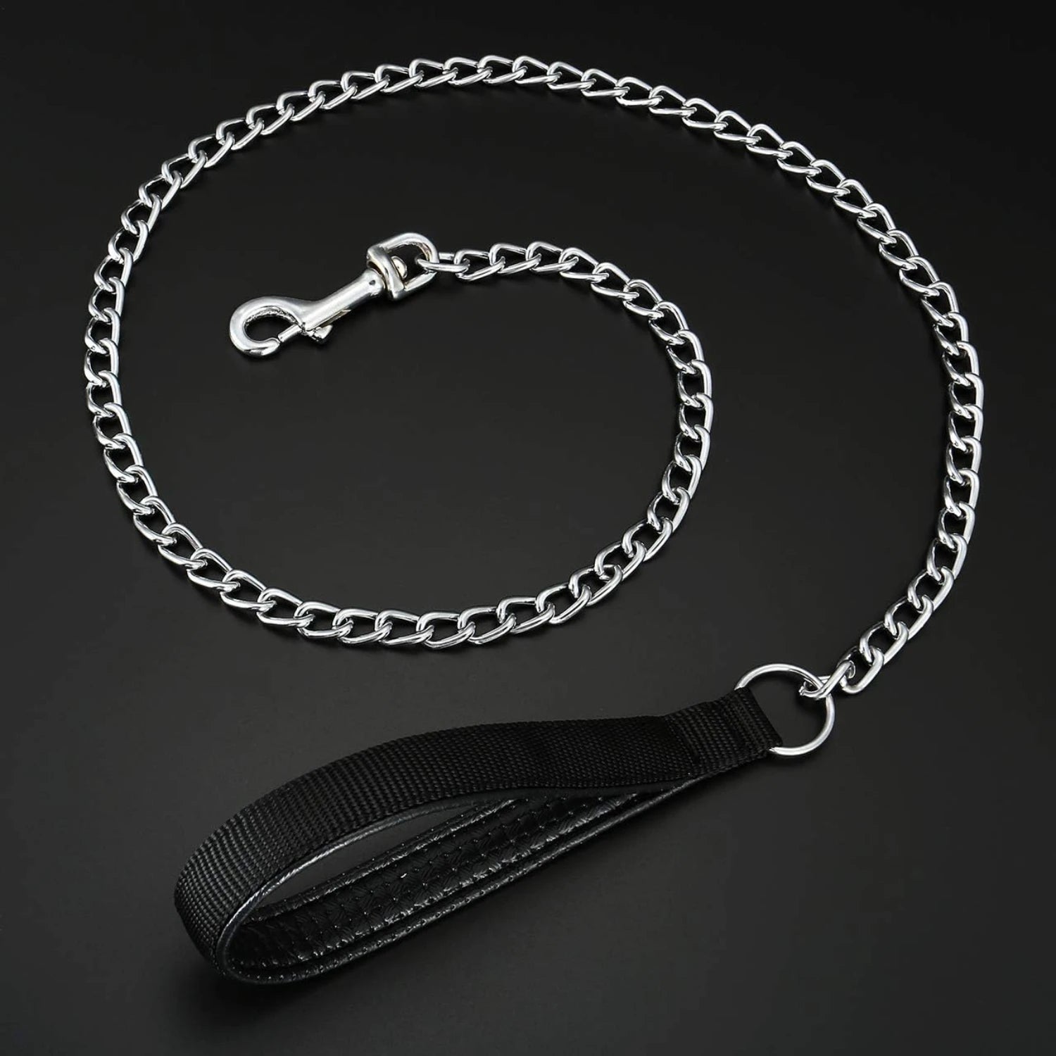 Metal Dog Leash, Integrated Dog Collar and Leash, 4ft Chew Proof Dog Chain Leash with P Chain Slip, Heavy Duty Sturdy Pet Dog Le