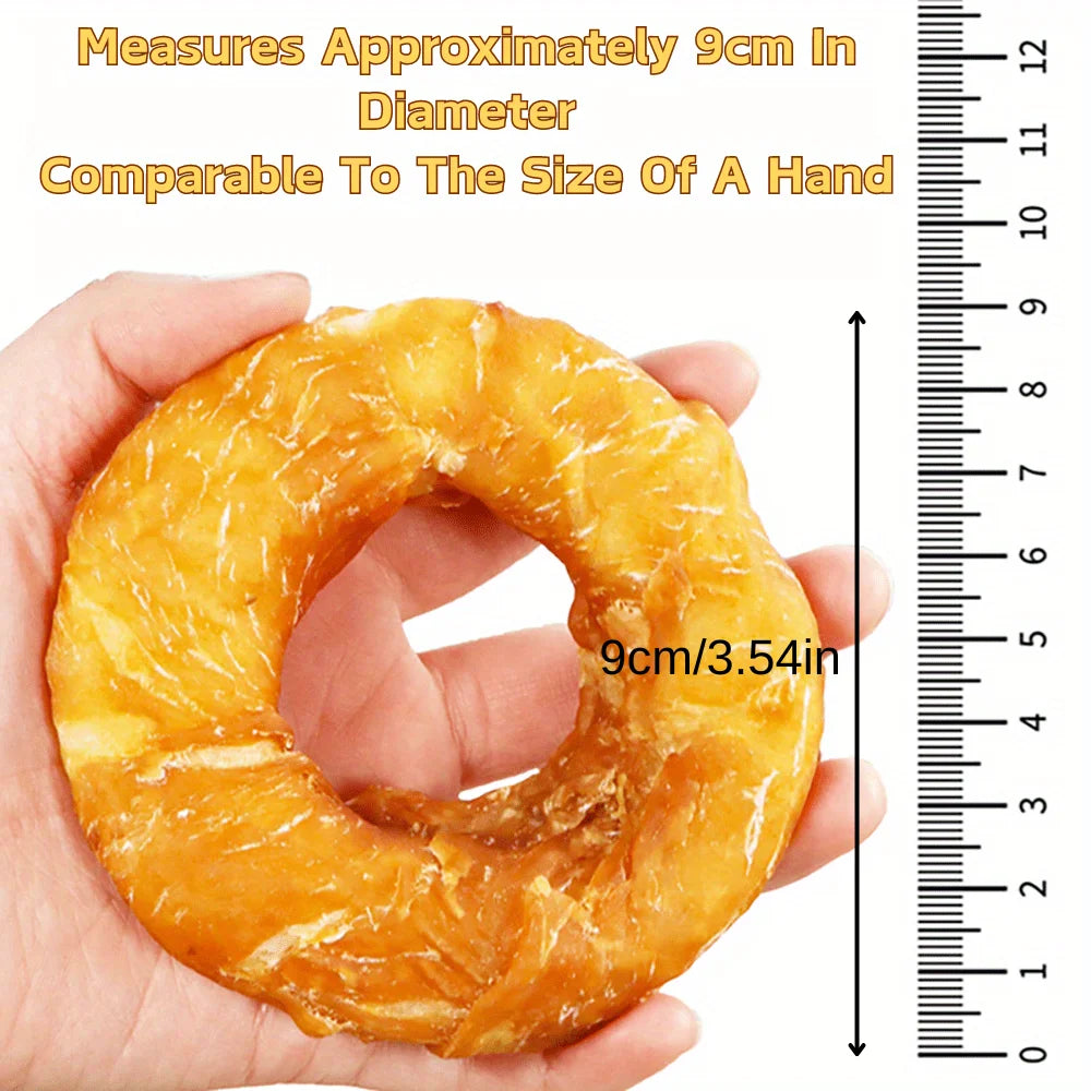 5.29oz/10.58 (150g/300g) Dog Treats Long Lasting, Rawhide Chews for Dogs, Chicken Wrapped Rawhide Donuts Ring