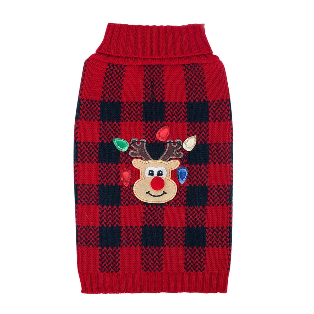 Plaid Pet Dog Sweaters Turtleneck Knitted Dogs Sweatshirt Warm Cats Puppy Winter Clothes for Small Medium Dogs Christmas Wearing