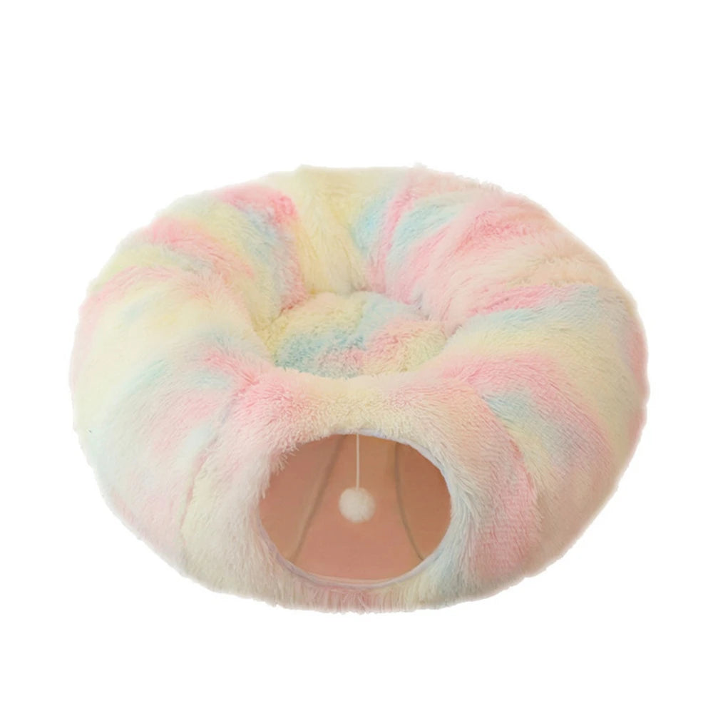 Cat Tunnel Bed with Mat Big Tube Playground Toy Soft Plush Material Full Shape Non-slip for Kitten Cat Puppy Playing 84cm/33.07