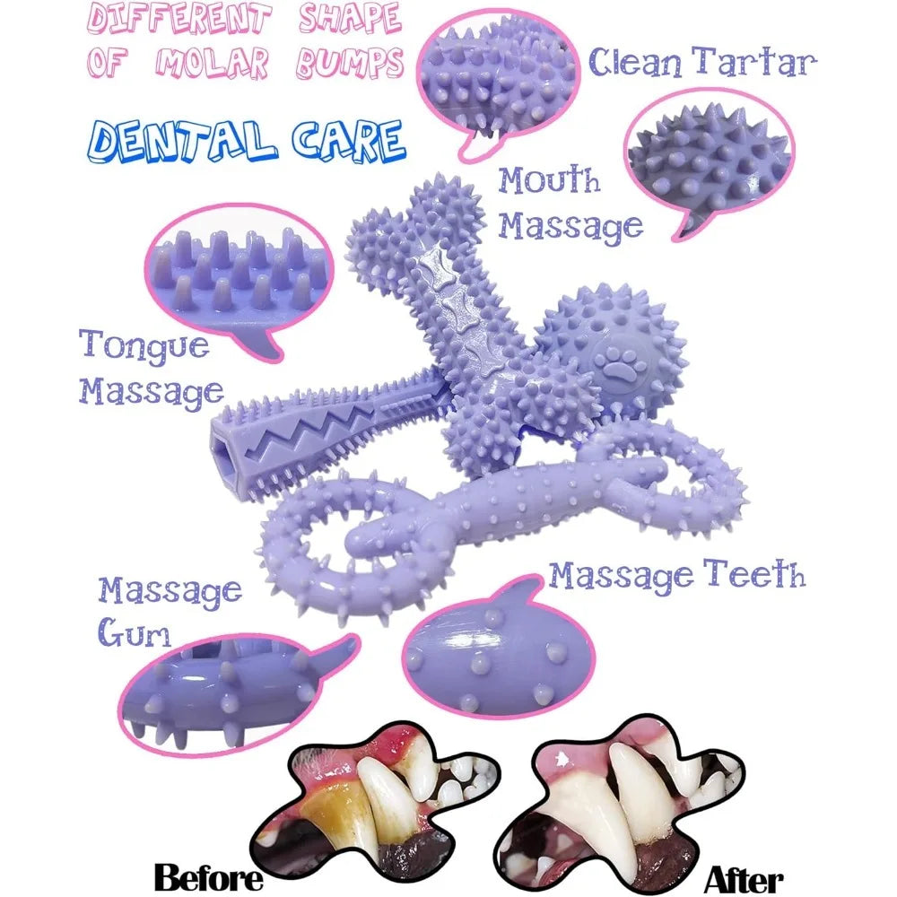 Puppy Toys for 2-8 Months Pets Dog Chew Toy for Small Puppies Teething Toys for Cleaning Teeth Food Dispensing Soft Durable Rubb