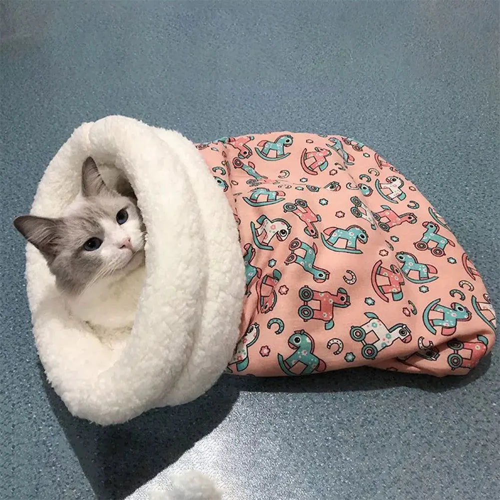 Cute Cartoon Cat Sleeping Bag Soft Plush Funny Tunnel Cat Nest Cat Cave Bed Cat Bed for Cats Pet Supplies 50X35cm/55X45cm