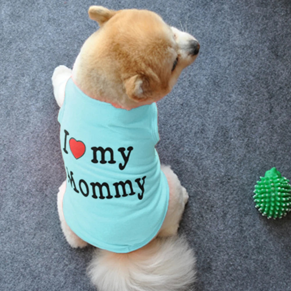 Lovely I Love My Daddy Mommy Small Dog Puppy Pet Cotton Clothes Sleeveless Vest