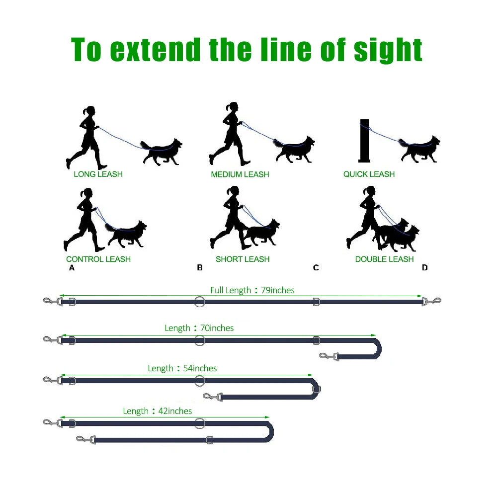 Adjustable Dog Leash for Halti Training, Lead Belt, Hand-Free, Double Ended Police Style for Puppy Walking and Running, 2M, 6ft