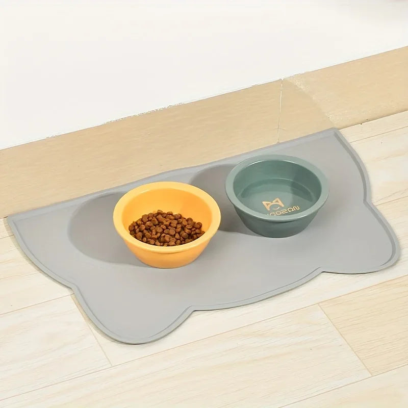 Pet Feeding Mat For Dogs & Cats, Thin Silicone Waterproof Cat Food Mat Cat Bowl Mat With Raised Edge, Cat Placemat