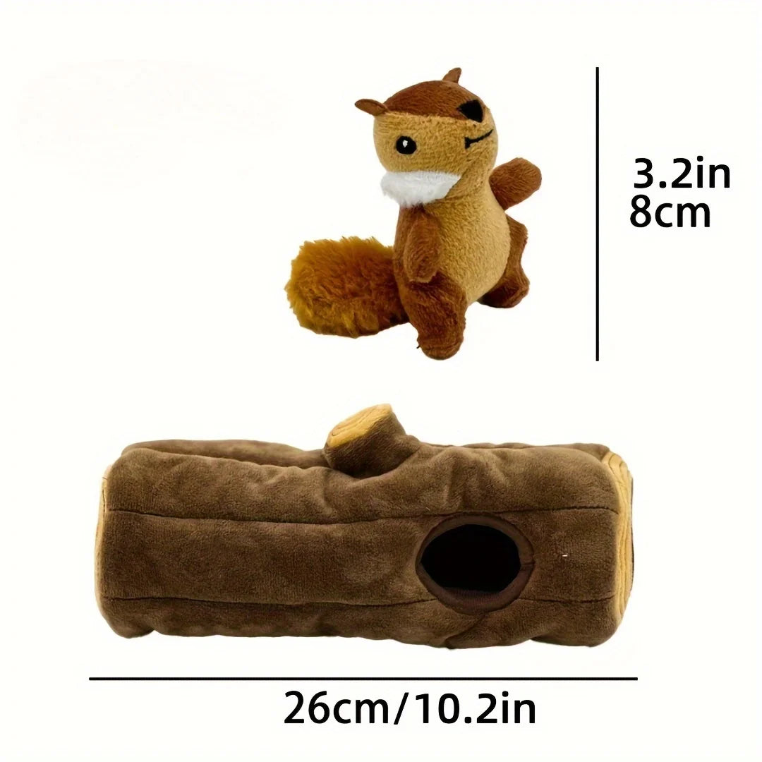 Interactive Plush Squirrel Dog Toy - Soft Brown Furry Hide-and-Seek Puzzle for Small to Medium Dogs, Durable & Safe Chewing Comp