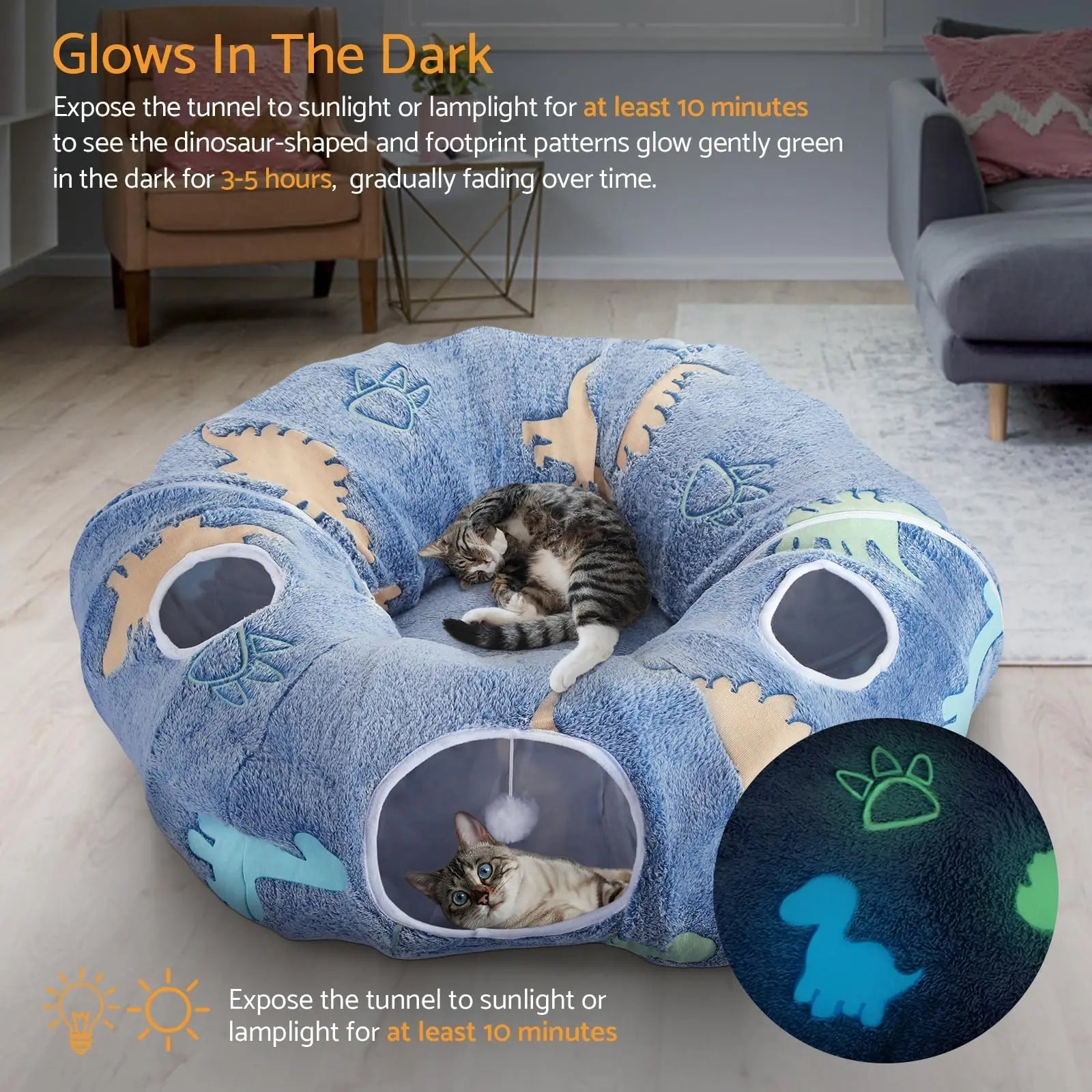 Cat Tunnels for Indoor Cats Foldable & Washable Interactive Play System with Peekaboo Cave + Plush Bed | 4 Entry Adventure Zone