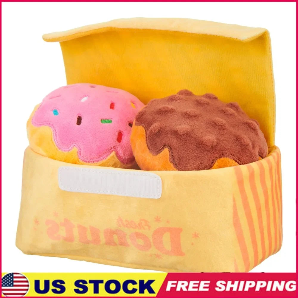 Interactive Plush Dog Toy Donut Crinkle Treat Dispenser Squeaky Fun Dogs Multiple Pets Playtime