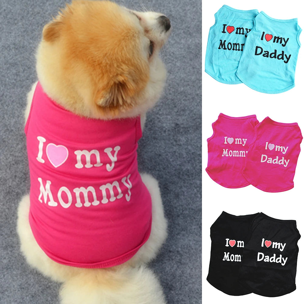 Lovely I Love My Daddy Mommy Small Dog Puppy Pet Cotton Clothes Sleeveless Vest