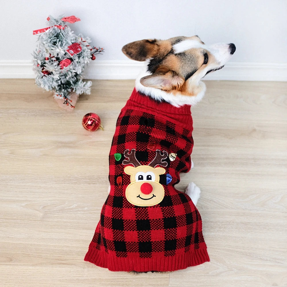 Plaid Pet Dog Sweaters Turtleneck Knitted Dogs Sweatshirt Warm Cats Puppy Winter Clothes for Small Medium Dogs Christmas Wearing
