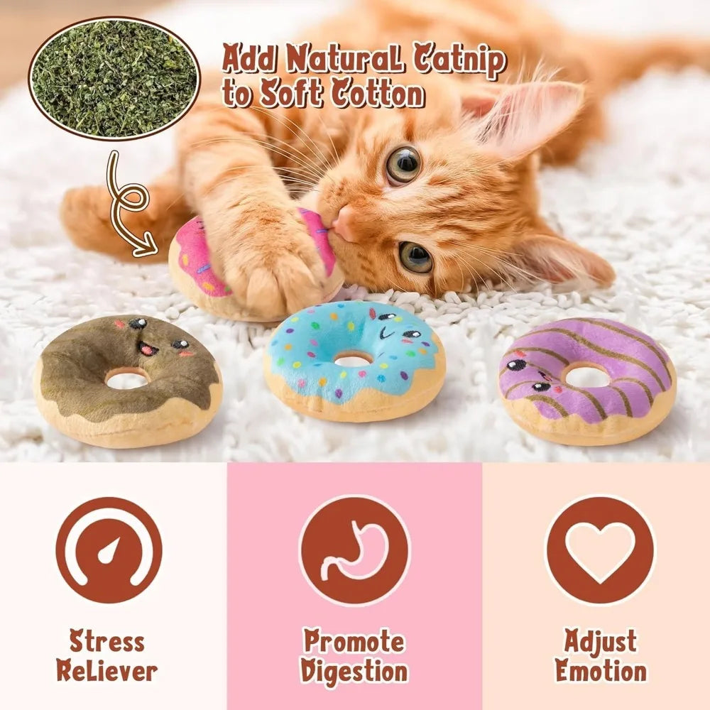 Summer Donut Catnip Toys  Donut Cat Toys Gifts Cute Funny Dessert Pet Supplies, Indoor Cats Chew Bite Scratch Teething Tools Kit