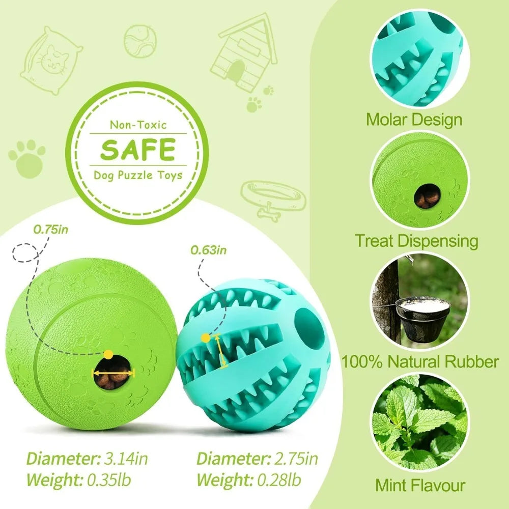 Interactive Dog Toys for Treat Dispensing, Durable Puppy Toys for Teething, Dog Treat Ball for Teeth/Slow Feeder/IQ Training/Pla