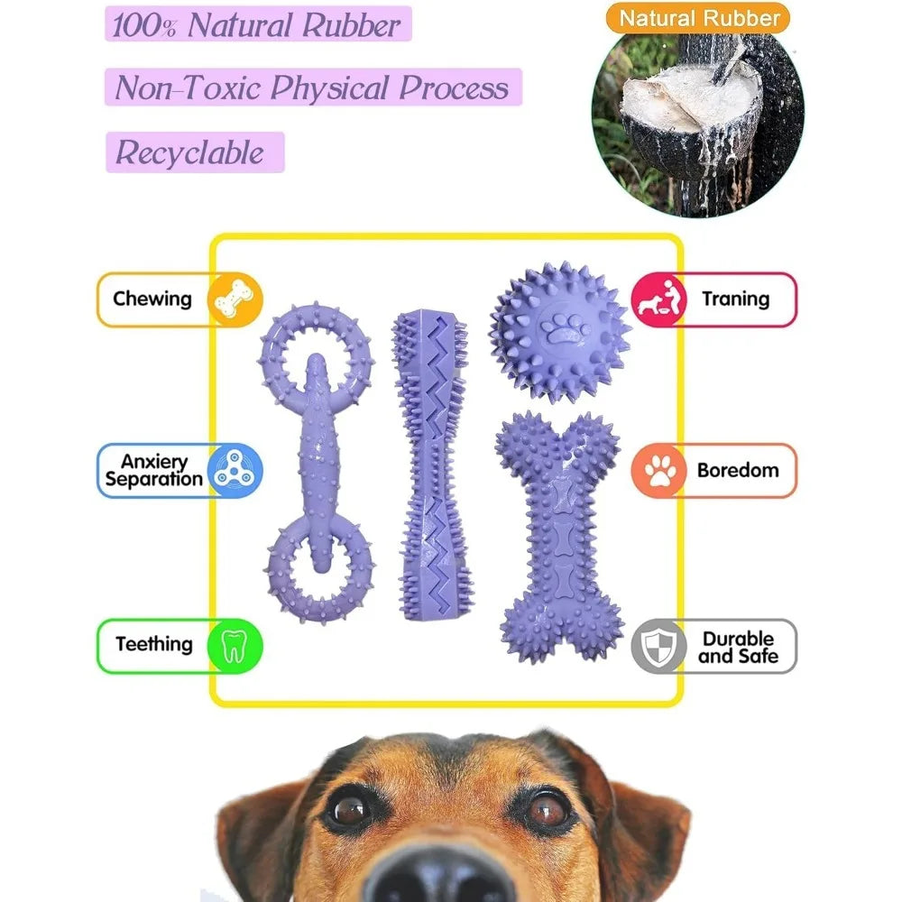 Puppy Toys for 2-8 Months Pets Dog Chew Toy for Small Puppies Teething Toys for Cleaning Teeth Food Dispensing Soft Durable Rubb