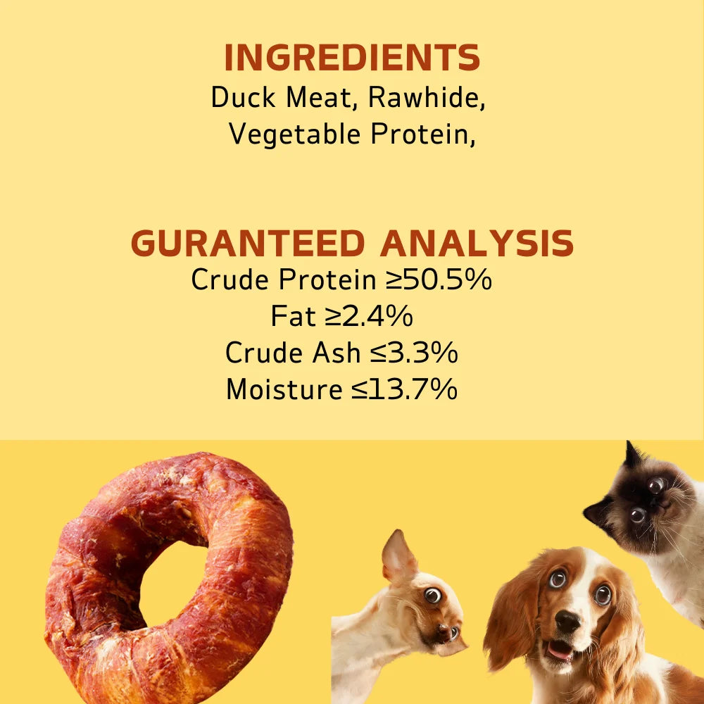 5.29oz/10.58 (150g/300g) Dog Treats Long Lasting, Rawhide Chews for Dogs, Duck Wrapped Rawhide Donuts Ring
