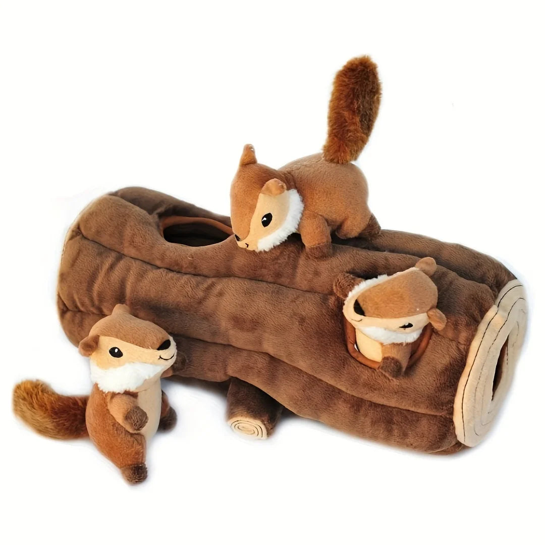 Interactive Plush Squirrel Dog Toy - Soft Brown Furry Hide-and-Seek Puzzle for Small to Medium Dogs, Durable & Safe Chewing Comp