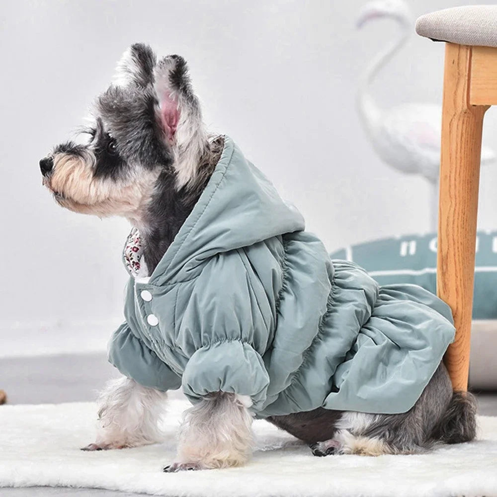 Winter Warm Dog Dress Puppy Pet Dog Coats Princess Floral Bubble Skirt Dog Cat Hooded Jacket Chihuahua Yorkie Outfit Clothing