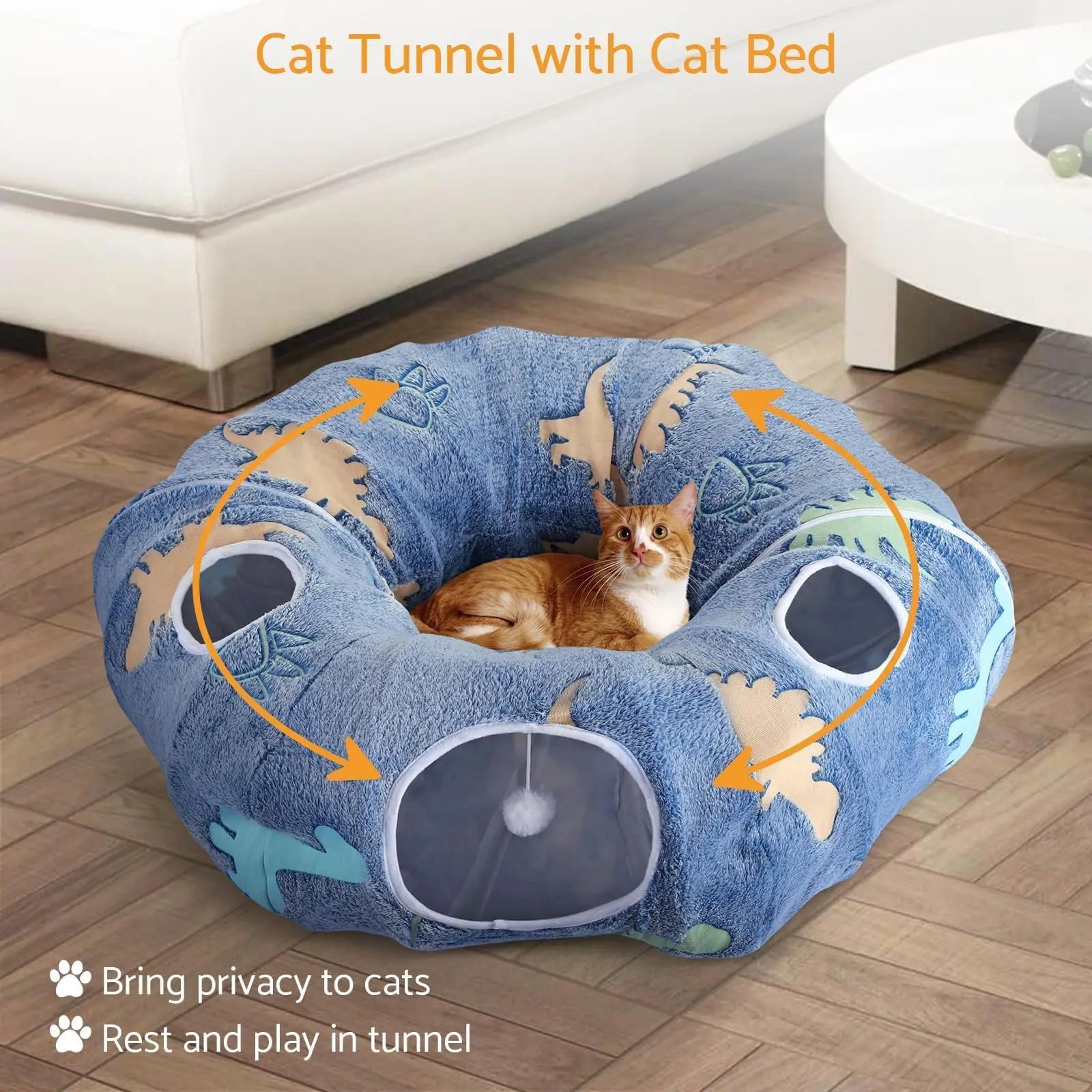 Cat Tunnels for Indoor Cats Foldable & Washable Interactive Play System with Peekaboo Cave + Plush Bed | 4 Entry Adventure Zone