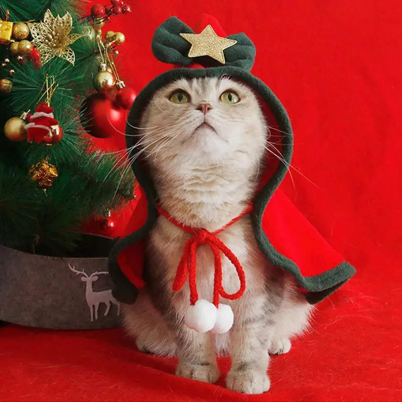 Dog Christmas Costume Dog Soft Thick Christmas Cloak Pets Hooded Cloak Winter Outwear With Stars Bow Hat For Small Dogs Cats Pet
