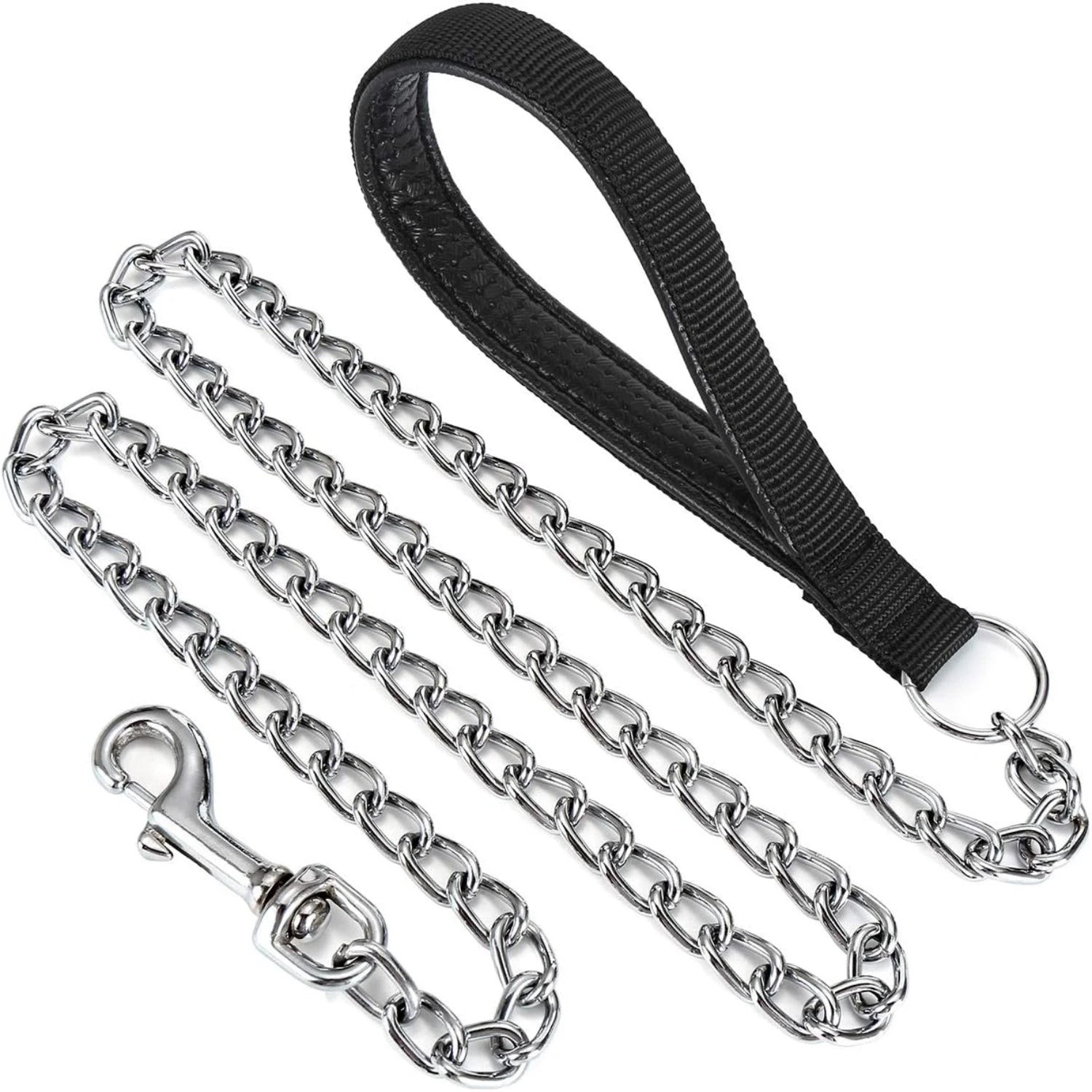 Metal Dog Leash, Integrated Dog Collar and Leash, 4ft Chew Proof Dog Chain Leash with P Chain Slip, Heavy Duty Sturdy Pet Dog Le