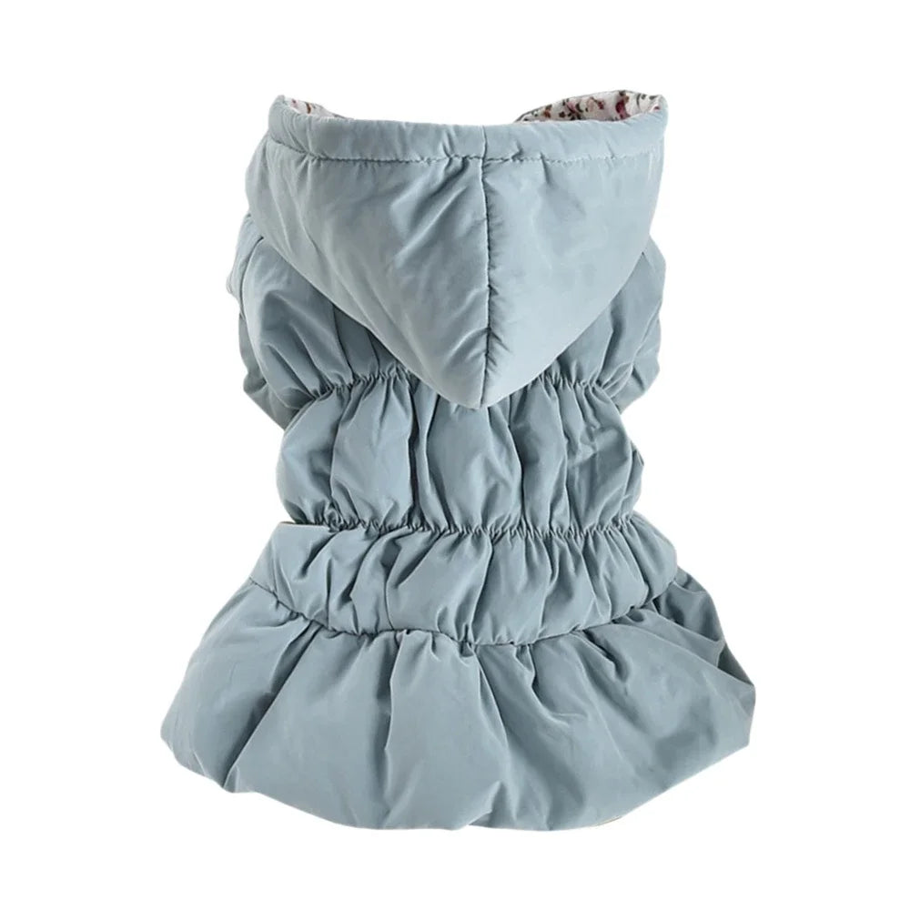 Winter Warm Dog Dress Puppy Pet Dog Coats Princess Floral Bubble Skirt Dog Cat Hooded Jacket Chihuahua Yorkie Outfit Clothing