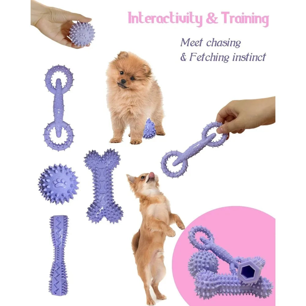 Puppy Toys for 2-8 Months Pets Dog Chew Toy for Small Puppies Teething Toys for Cleaning Teeth Food Dispensing Soft Durable Rubb