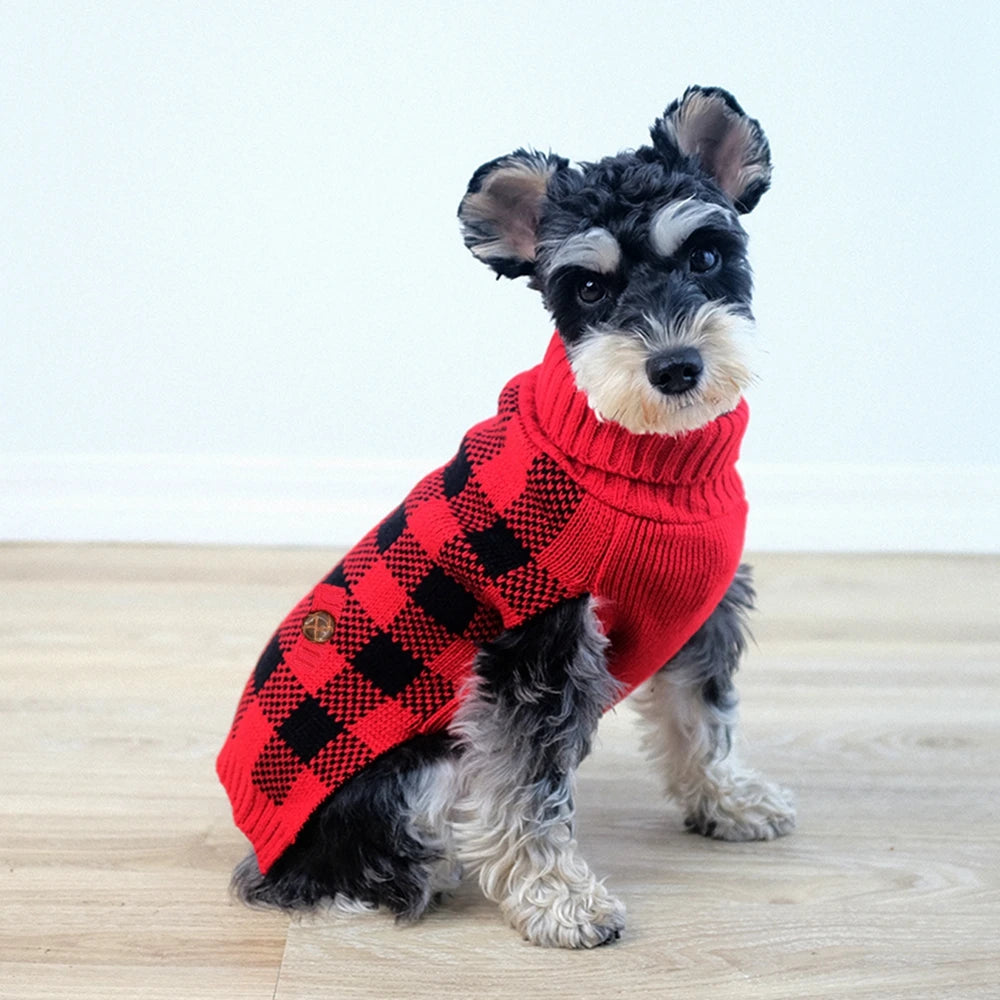 Plaid Pet Dog Sweaters Turtleneck Knitted Dogs Sweatshirt Warm Cats Puppy Winter Clothes for Small Medium Dogs Christmas Wearing
