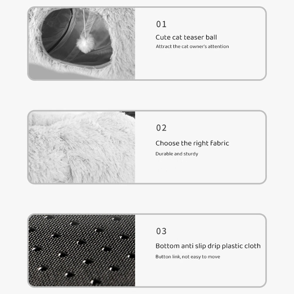 Cat Tunnel Bed with Mat Big Tube Playground Toy Soft Plush Material Full Shape Non-slip for Kitten Cat Puppy Playing 84cm/33.07