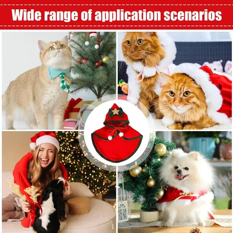Dog Christmas Costume Dog Soft Thick Christmas Cloak Pets Hooded Cloak Winter Outwear With Stars Bow Hat For Small Dogs Cats Pet